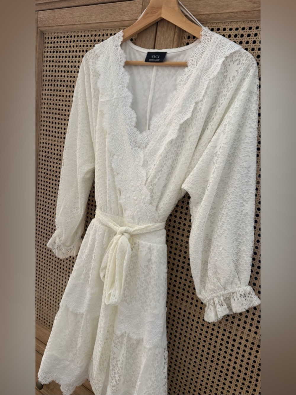 VICI Cream Lace Wrap Dress with Scalloped Trim
